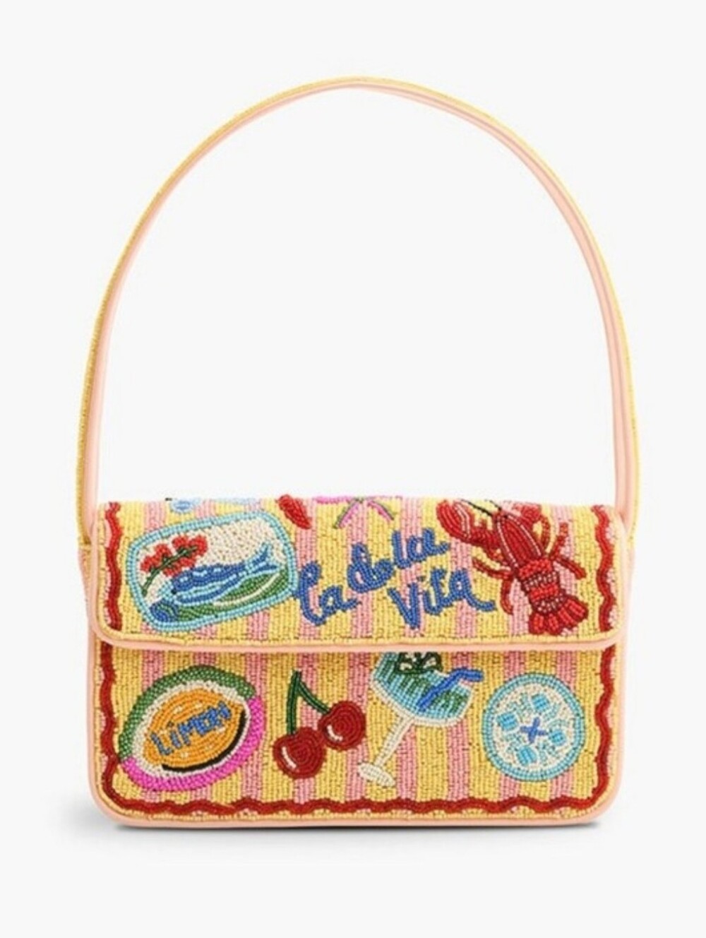 👉✨️ America & Beyond Riviera La Dolce Vita Beaded Shoulder Bag in Yellow/Pink - Picture 4 of 7